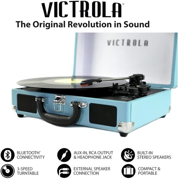 VITROLA JOURNEY BLUETOOTH SUITCASE RECORD PLAYER- VSC-550BT- CLASSIC DESIGN - Picture 2 of 6